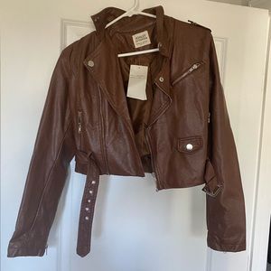 Brown (faux) leather jacket, new with tags, Ashley outerwear, size medium